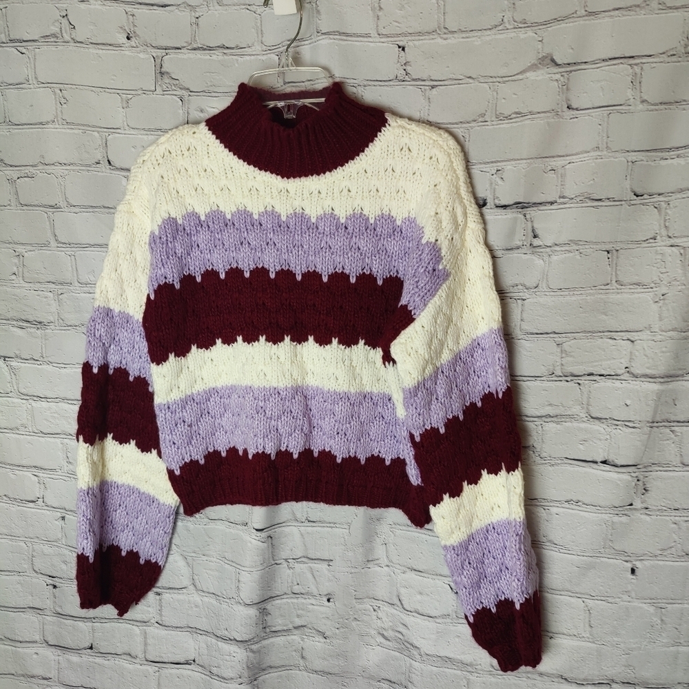 BB Dakota Steve Madden Chunky Knit Mock Neck Striped Sweater NWT Size Small